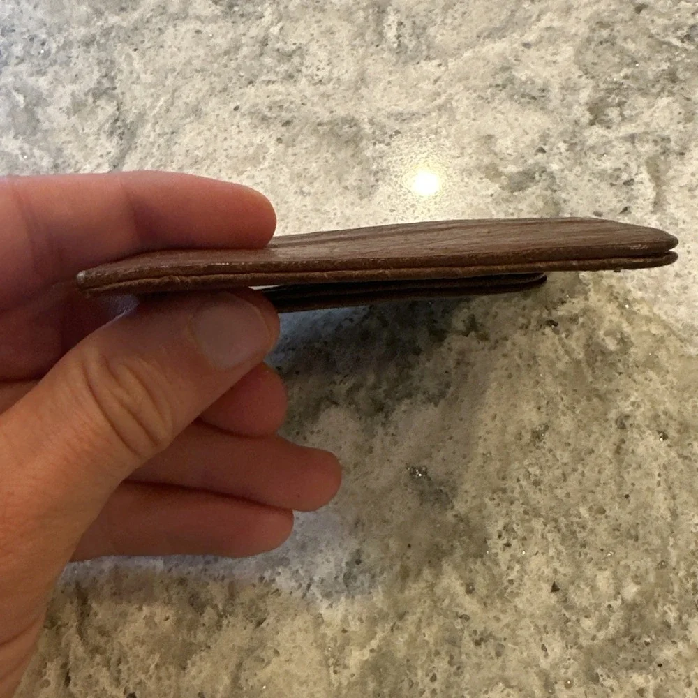 Genuine Brown Ostrich Leather Money Clip Wallet With Credit Card Slots EDC Thin